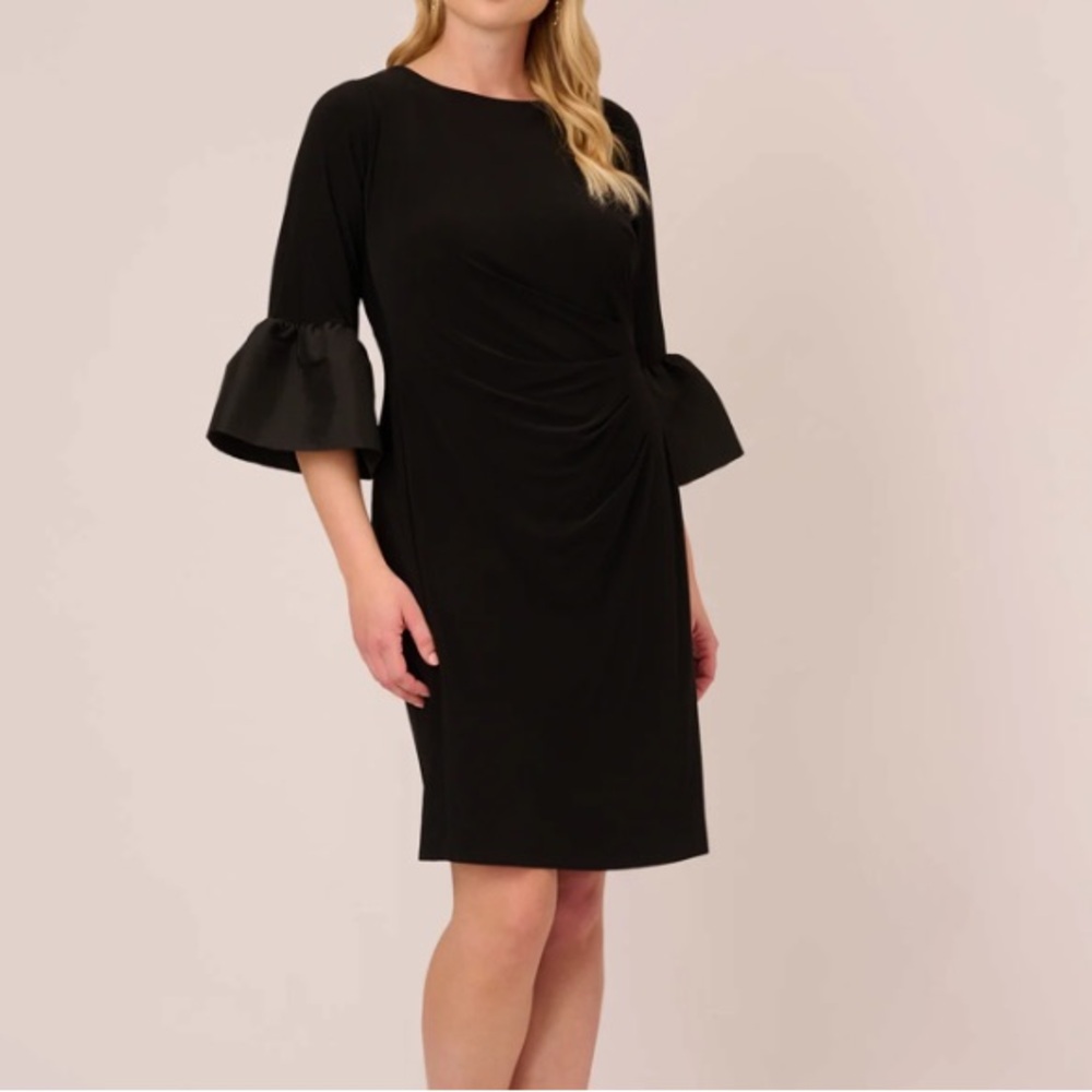 Arianna Papell Black Jersey Dress Taffeta Bell Sleeve Size 14W